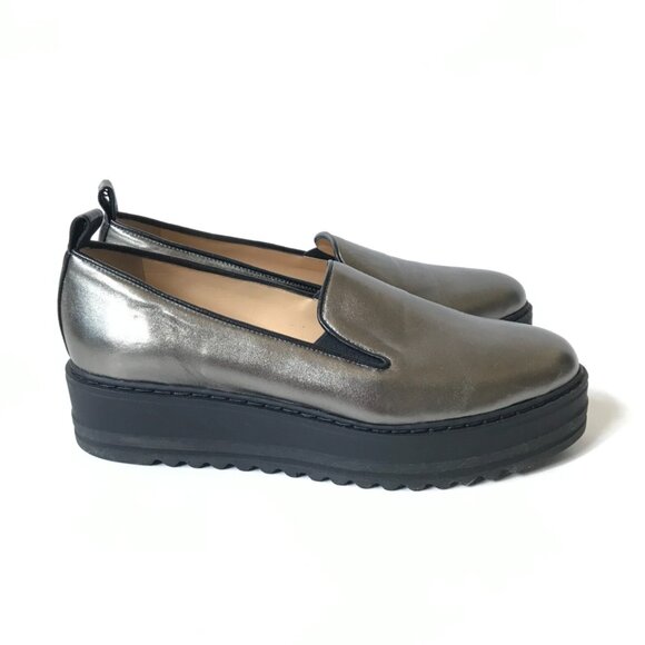 NWOB Michele Lopriore Cassidy Loafers Shoes Womens 38 SIlver Pewter Leather NEW - Picture 12 of 13